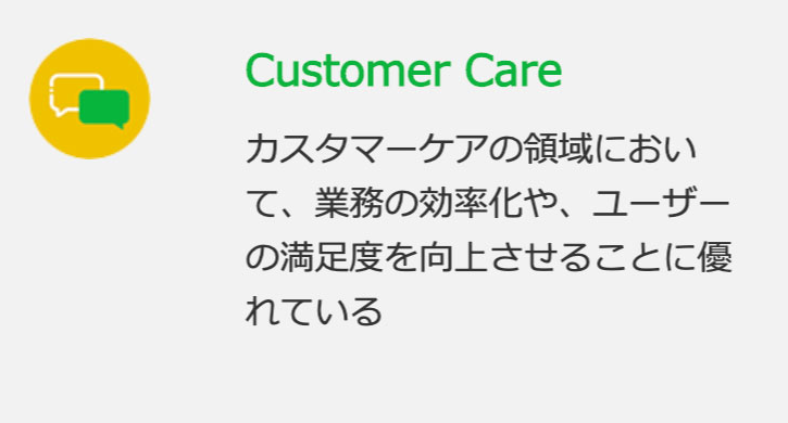 Customer Care（カスタマーケアの領域において、業務の効率化や、ユーザーの満足度を向上させることに優れている）